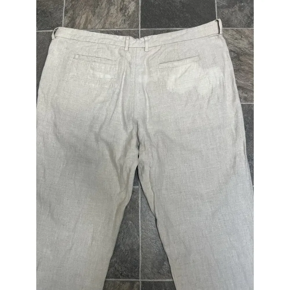 Island Importer 100% Linen Pants Men’s 42 Beige Flat Front Beach Resort Casual